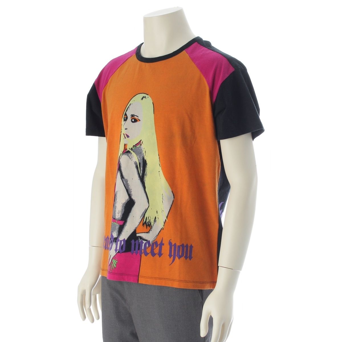 Versace Donatella Graphic Print Short Sleeve T-Shirt Top Orange Black 56 — view 2