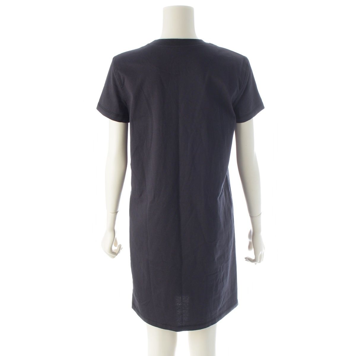 Hermes Cotton Top Embroidery Pocket Short Sleeve Dress Navy 34 — view 4