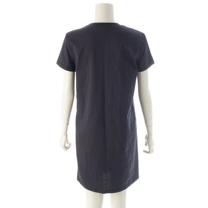 Hermes Cotton Top Embroidery Pocket Short Sleeve Dress Navy 34 — view 4