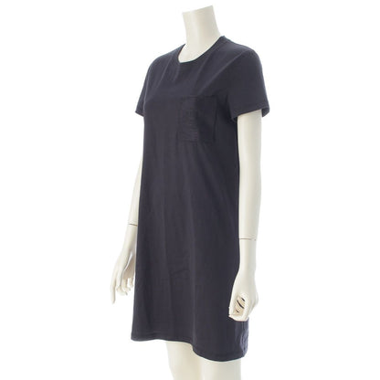 Hermes Cotton Top Embroidery Pocket Short Sleeve Dress Navy 34 — view 2