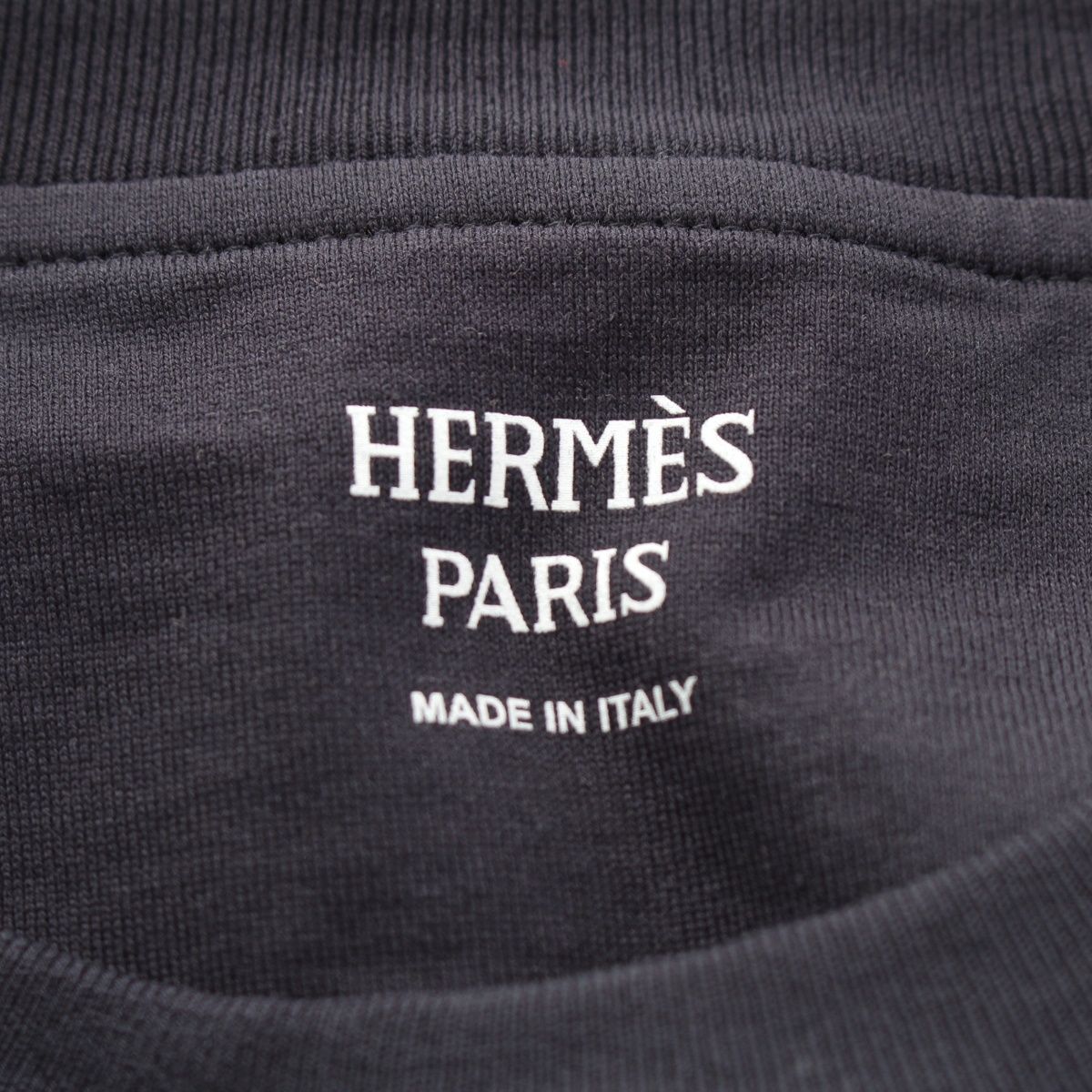 Hermes Cotton Top Embroidery Pocket Short Sleeve Dress Navy 34 — view 9