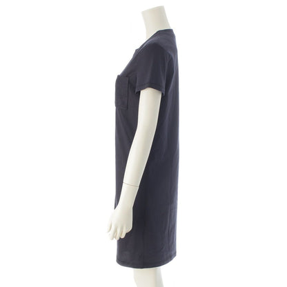 Hermes Cotton Top Embroidery Pocket Short Sleeve Dress Navy 34 — view 3