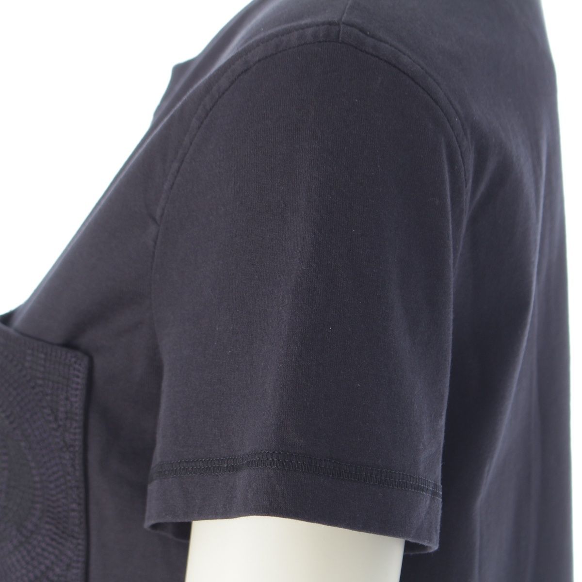 Hermes Cotton Top Embroidery Pocket Short Sleeve Dress Navy 34 — view 7