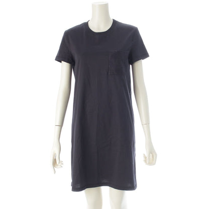 Hermes Cotton Top Embroidery Pocket Short Sleeve Dress Navy 34