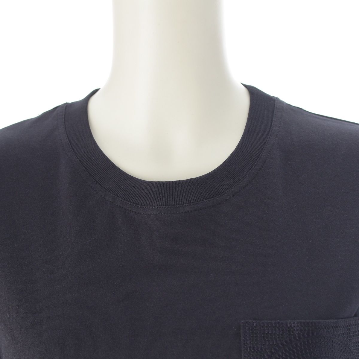 Hermes Cotton Top Embroidery Pocket Short Sleeve Dress Navy 34 — view 5