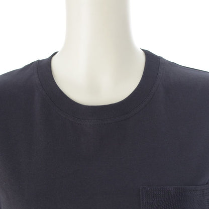 Hermes Cotton Top Embroidery Pocket Short Sleeve Dress Navy 34 — view 5