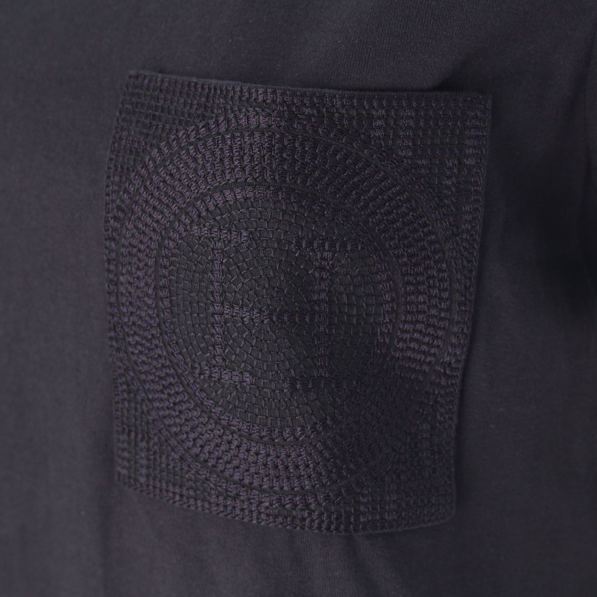 Hermes Cotton Top Embroidery Pocket Short Sleeve Dress Navy 34 — view 8