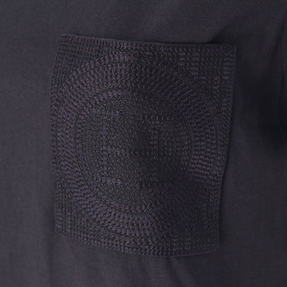 Hermes Cotton Top Embroidery Pocket Short Sleeve Dress Navy 34 — view 8