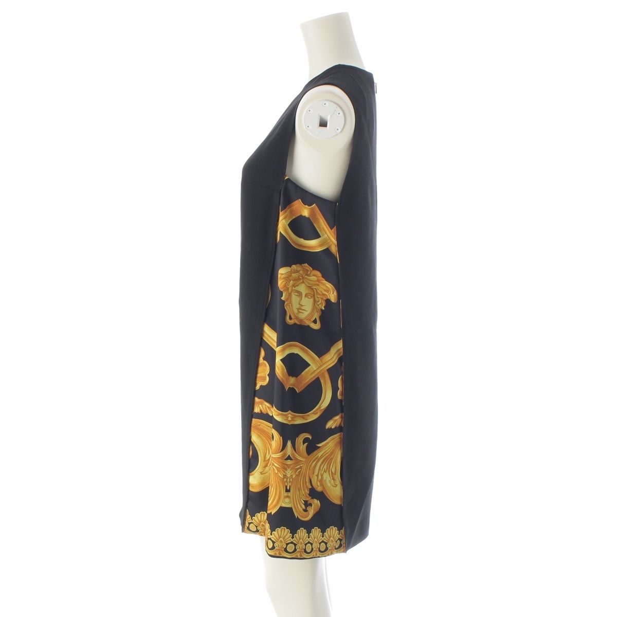 Versace Barocco Sleeveless Mini Dress Black Yellow 36 — view 3