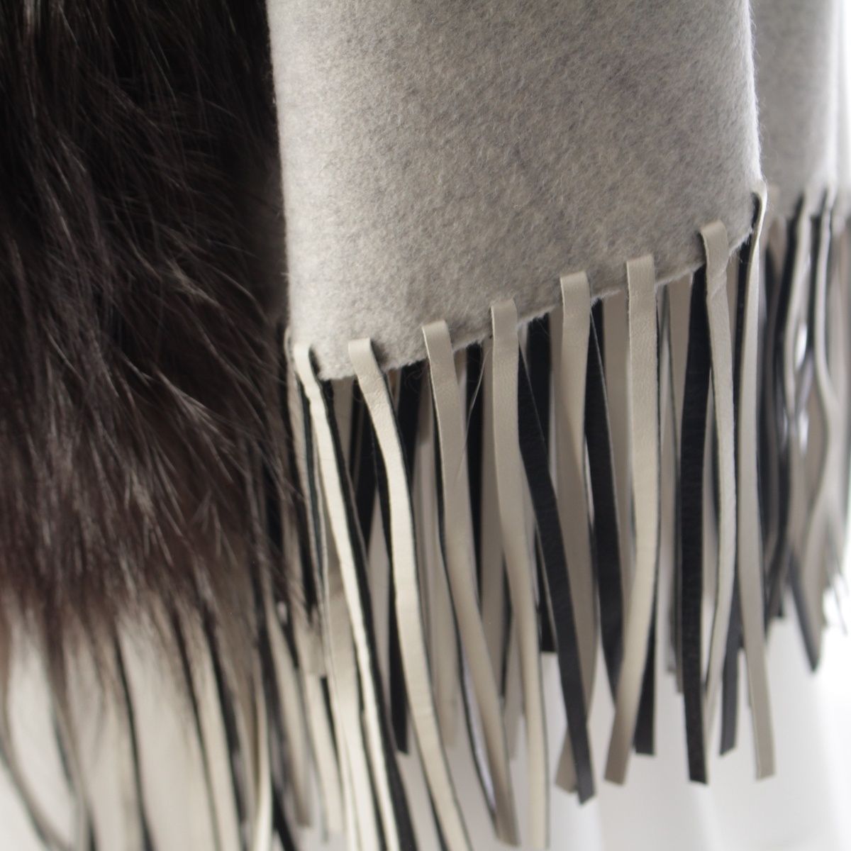 Fendi Cashmere Leather Fur Poncho Gray Cape — view 7