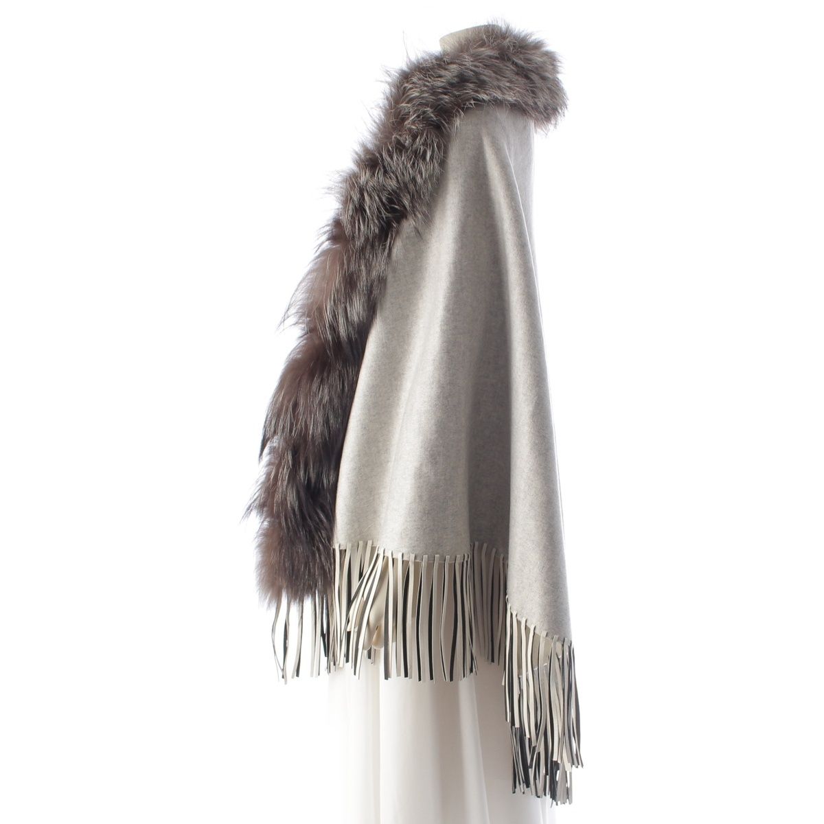 Fendi Cashmere Leather Fur Poncho Gray Cape — view 3