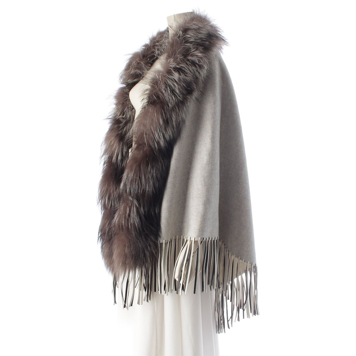 Fendi Cashmere Leather Fur Poncho Gray Cape — view 2