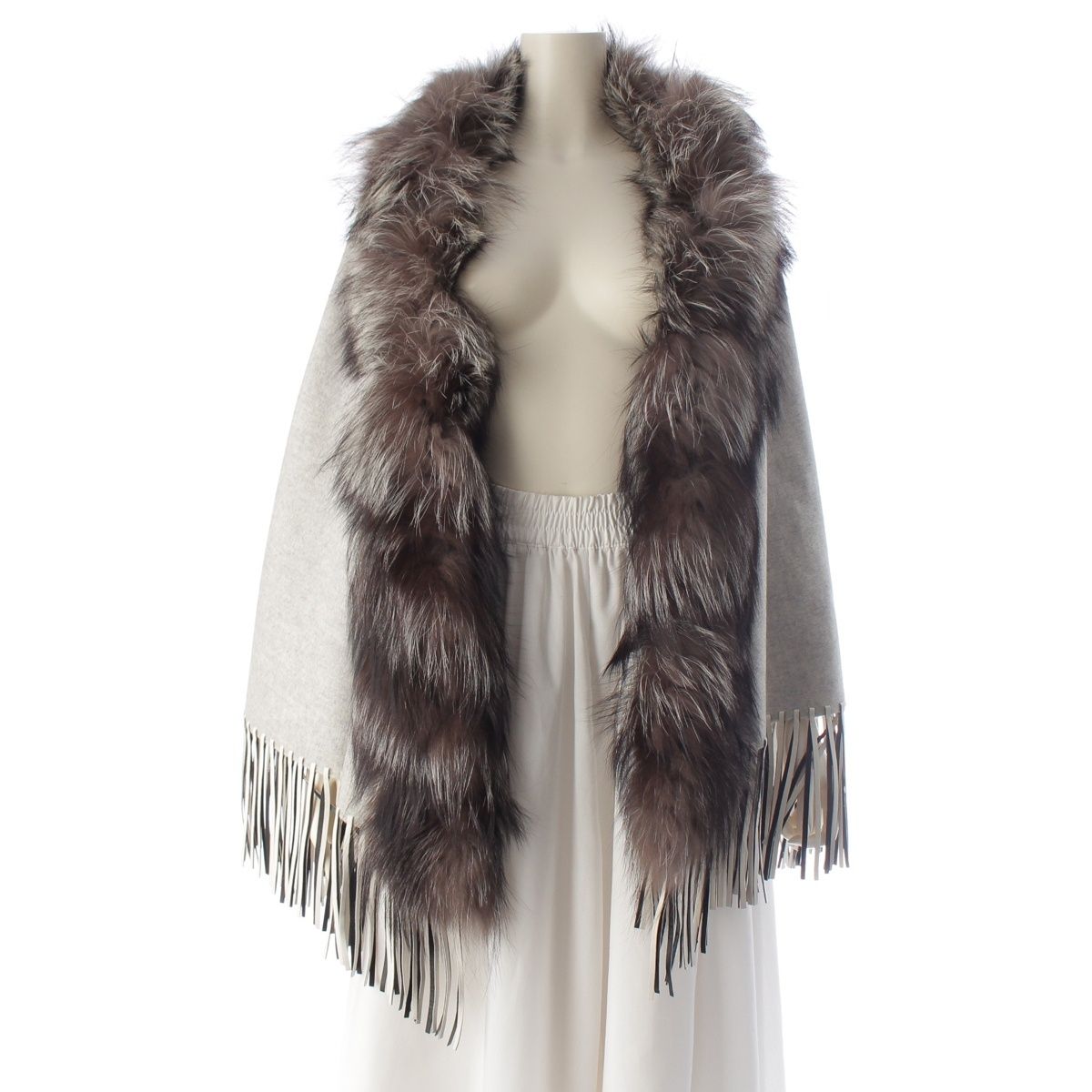 Fendi Cashmere Leather Fur Poncho Gray Cape