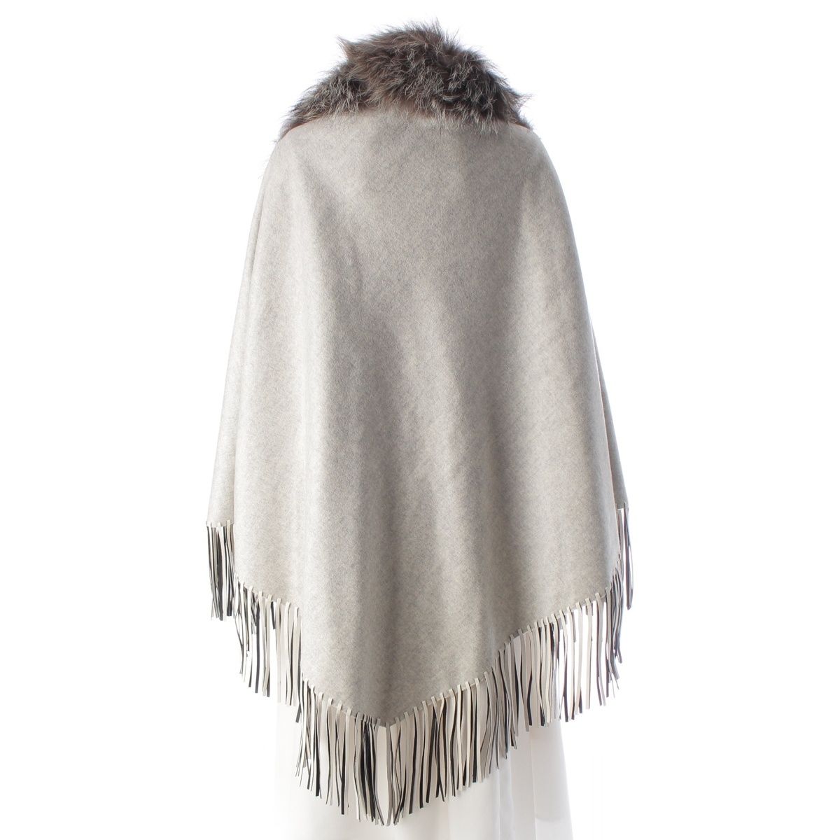 Fendi Cashmere Leather Fur Poncho Gray Cape — view 4