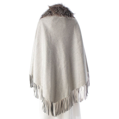 Fendi Cashmere Leather Fur Poncho Gray Cape — view 4