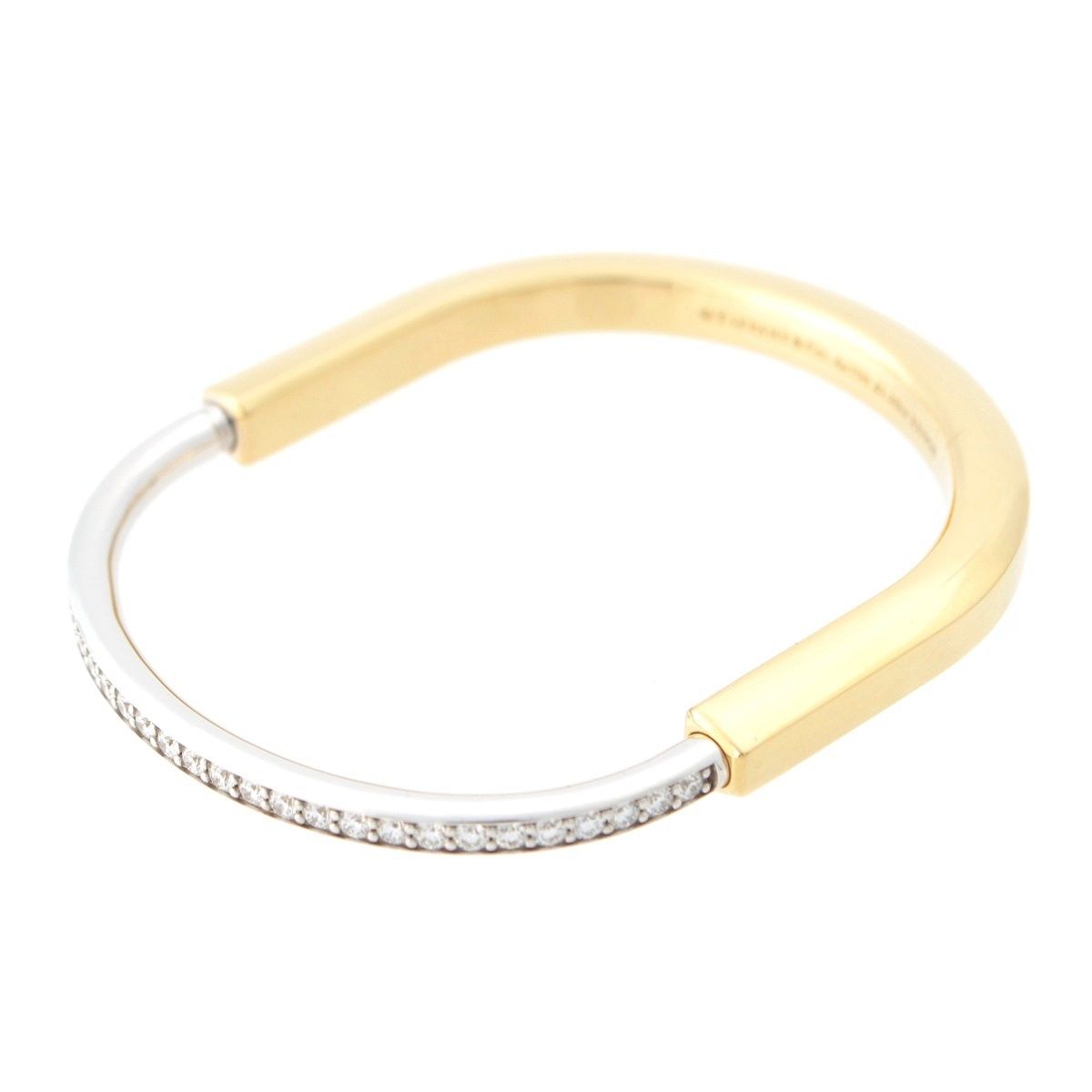 Tiffany & Co Lock Half Pave Diamond Bangle Wg Yg Bracelet