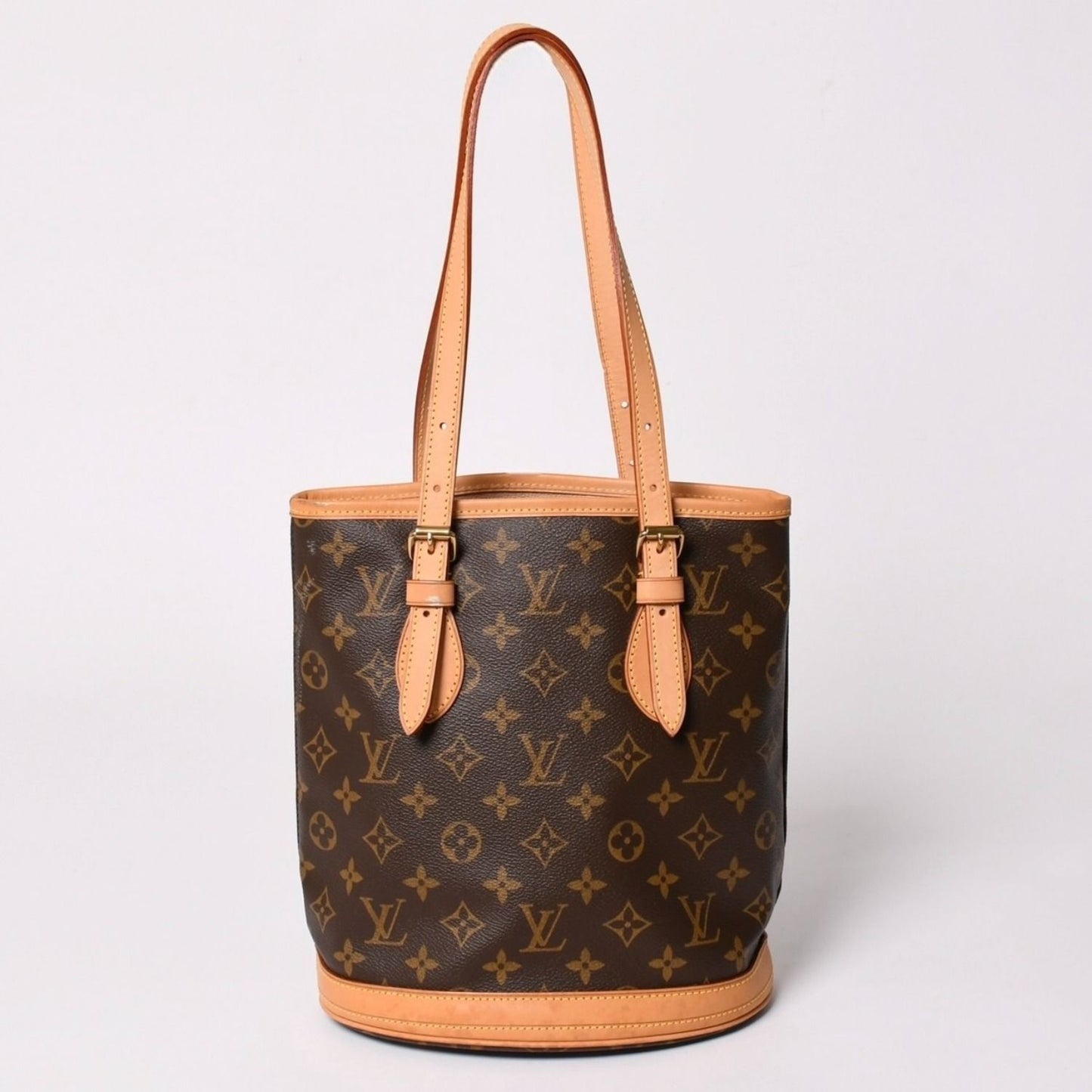 Louis Vuitton Bucket PM Handbag Monogram Brown Leather Gold