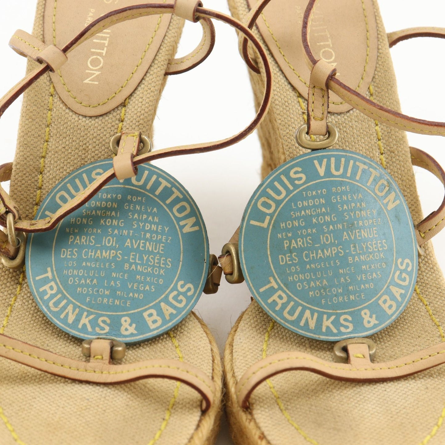 Louis Vuitton Trunks&bag Wedge Sole Linen Beige Sandals — view 7