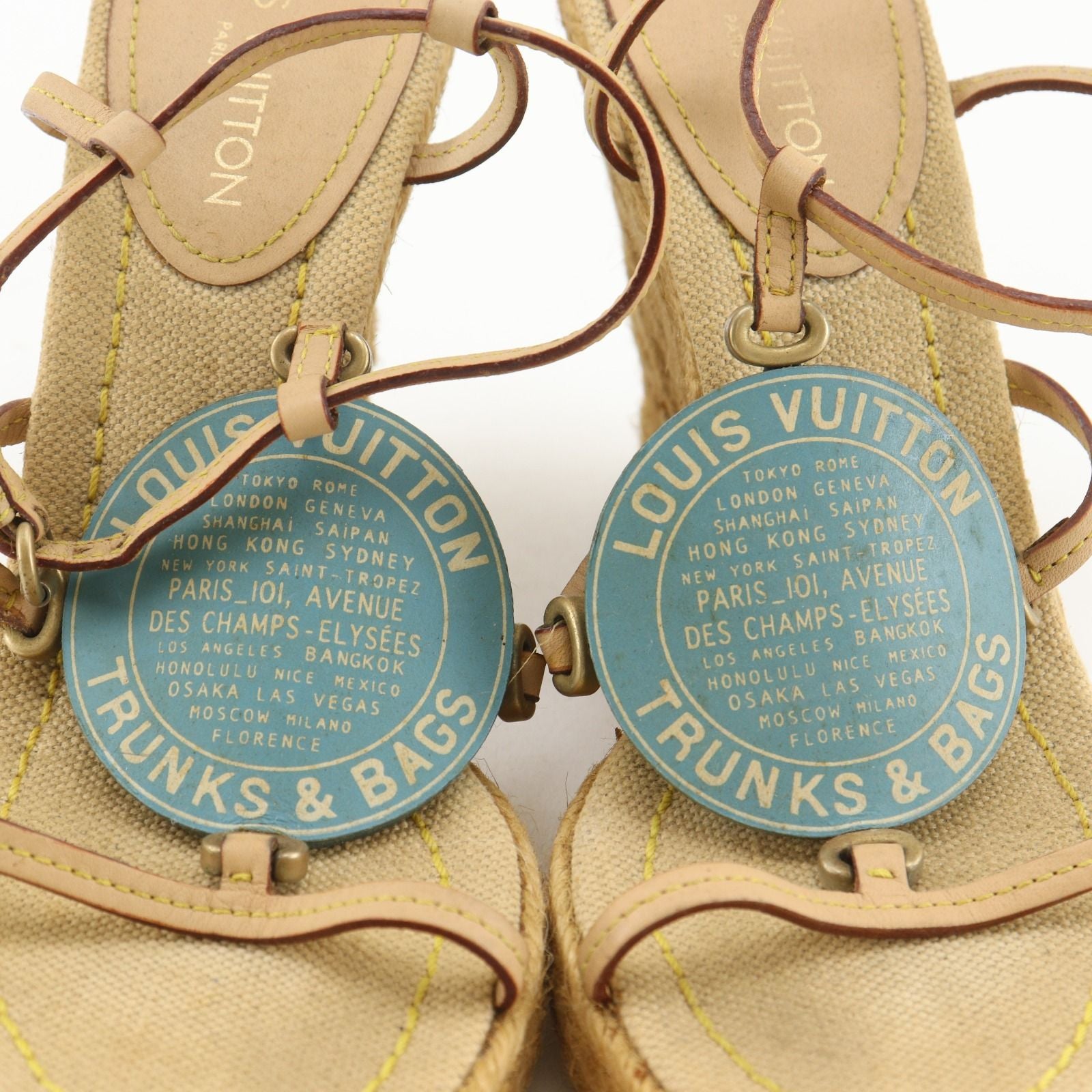 Louis Vuitton Trunks&bag Wedge Sole Linen Beige Sandals — view 7