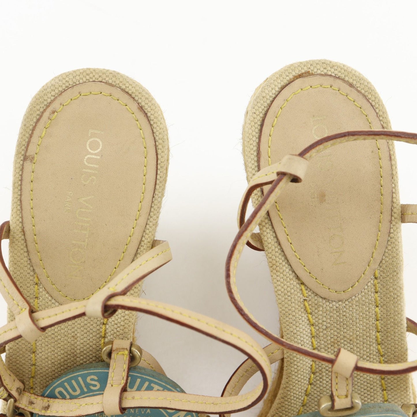 Louis Vuitton Trunks&bag Wedge Sole Linen Beige Sandals — view 6