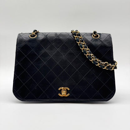 Chanel Shoulder Bag Quilted Gold Turnlock CC Logo Leather Black