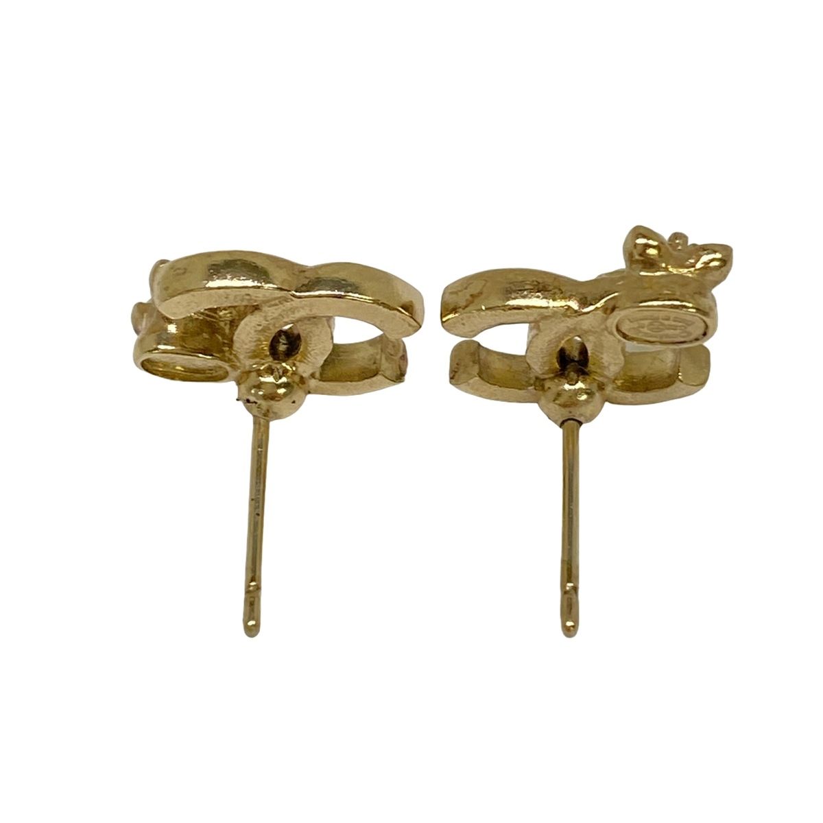 Chanel Earrings CC Logo Gold White Clear — view 3