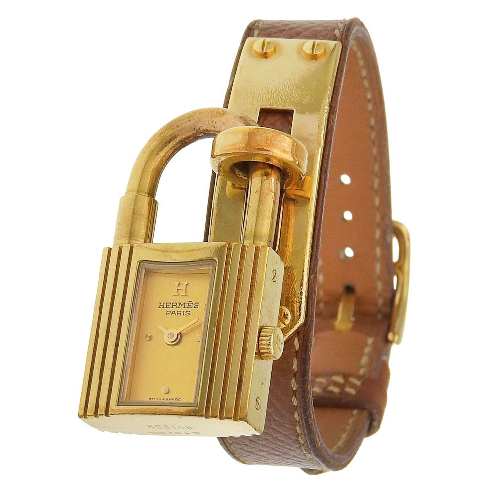 Hermes Kelly Watch Gold Plated Leather Kuo Analog Display Dial — view 2