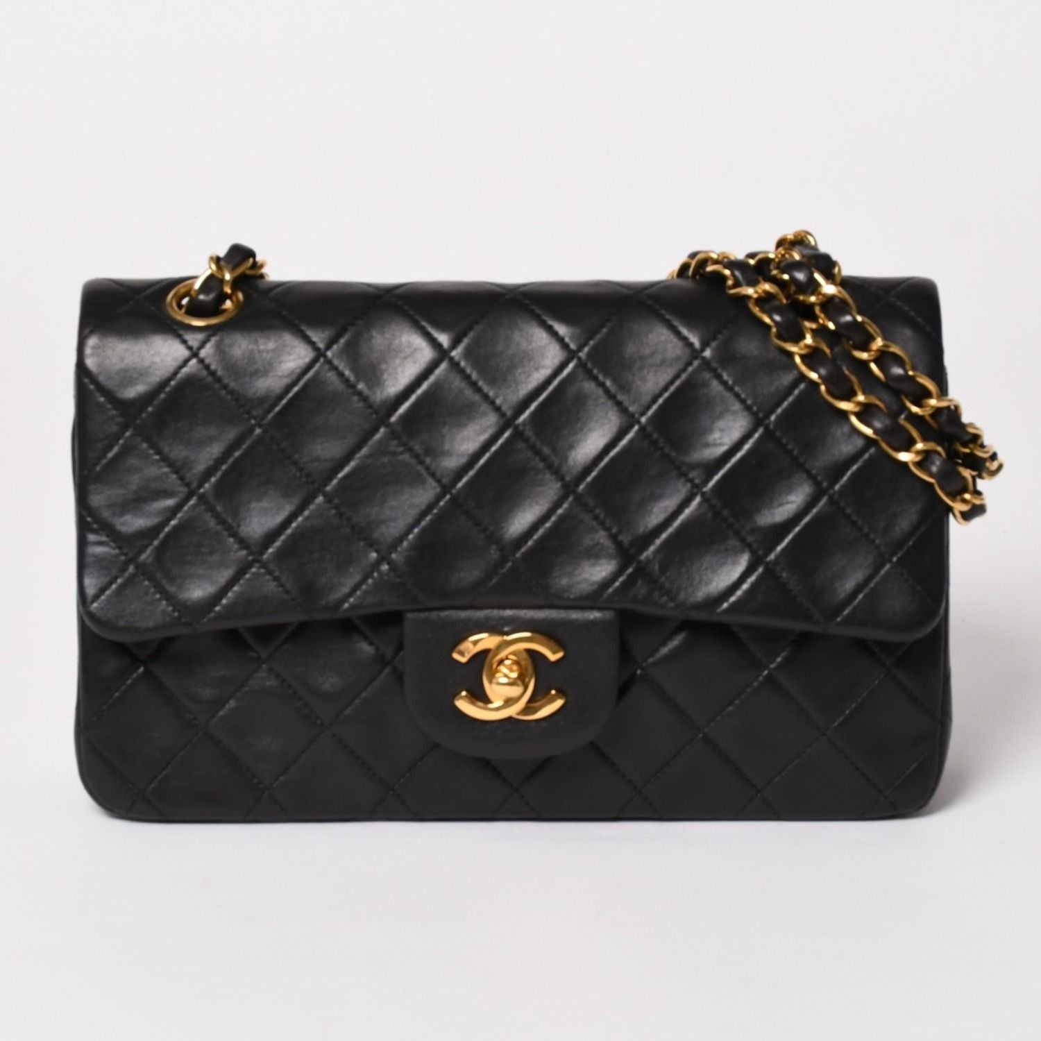 Chanel Quilted 23 Double Flap Chain Shoulder Bag CC Logo Lambskin Black