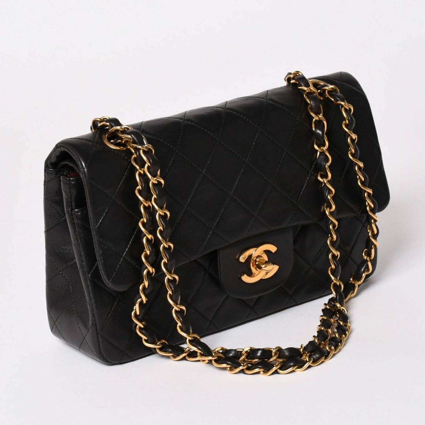 Chanel Quilted 23 Double Flap Chain Shoulder Bag CC Logo Lambskin Black — view 3