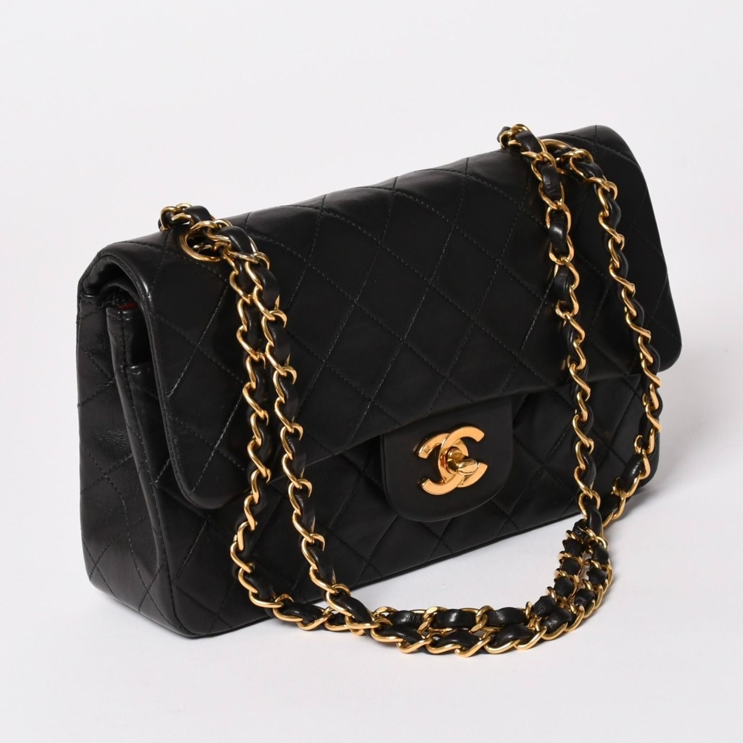 Chanel Quilted 23 Double Flap Chain Shoulder Bag CC Logo Lambskin Black — view 3