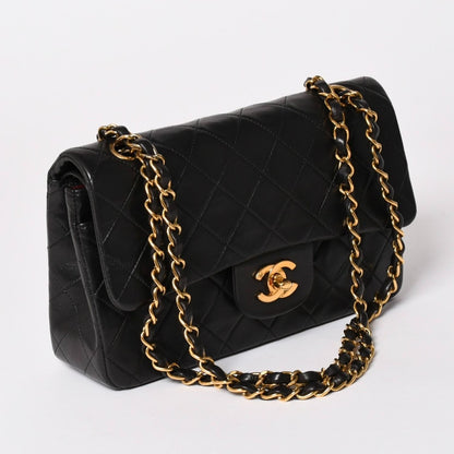 Chanel Quilted 23 Double Flap Chain Shoulder Bag CC Logo Lambskin Black — view 3