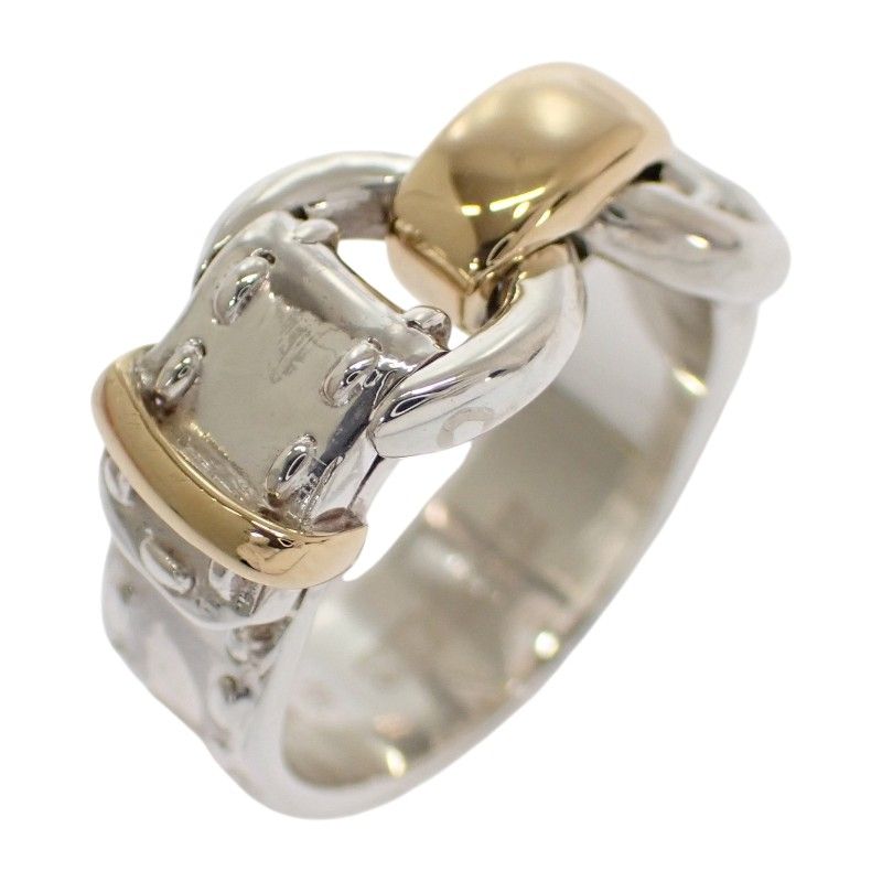 Hermes Montevideo Vintage Ring 49 925 Sterling Silver Gold Belt Motif — view 2