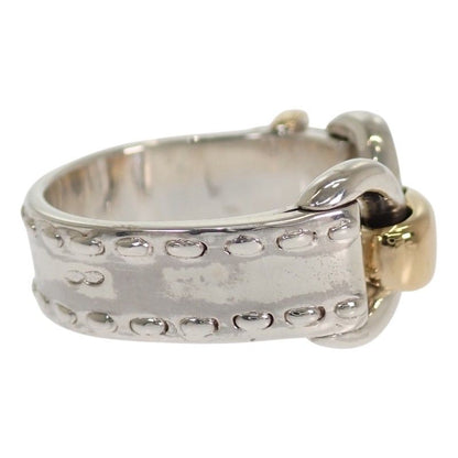 Hermes Montevideo Vintage Ring 49 925 Sterling Silver Gold Belt Motif — view 5