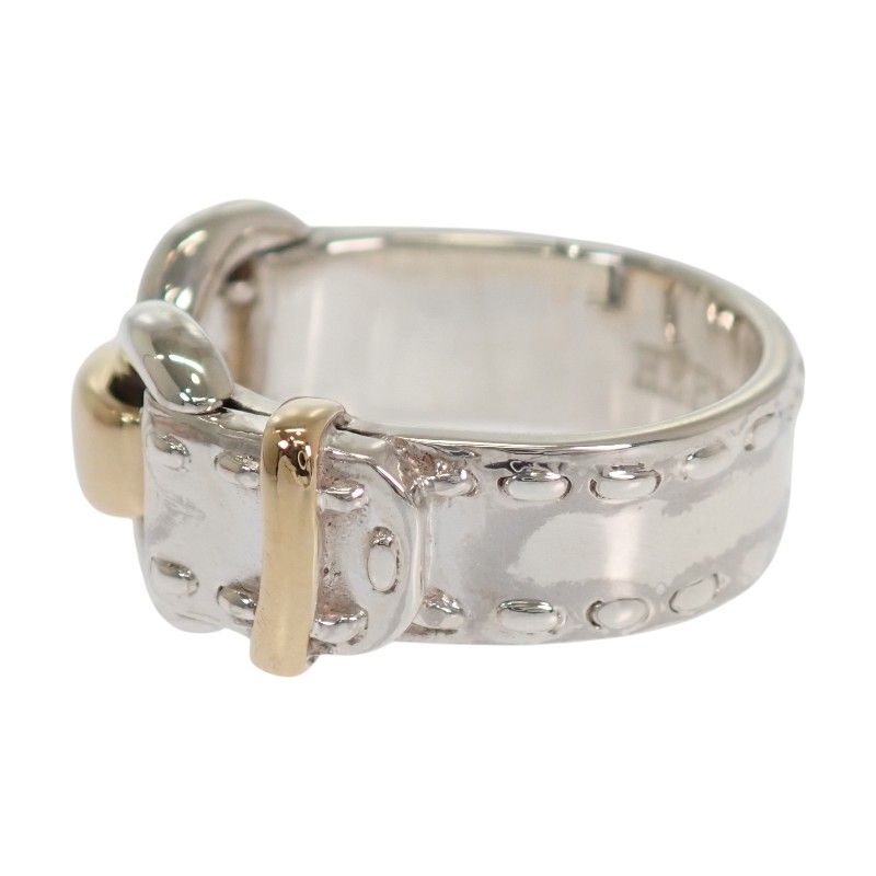 Hermes Montevideo Vintage Ring 49 925 Sterling Silver Gold Belt Motif — view 4