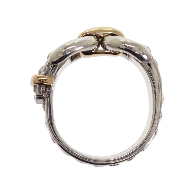 Hermes Montevideo Vintage Ring 49 925 Sterling Silver Gold Belt Motif — view 7