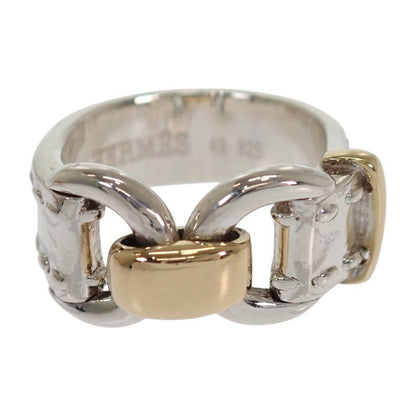 Hermes Montevideo Vintage Ring 49 925 Sterling Silver Gold Belt Motif — view 3
