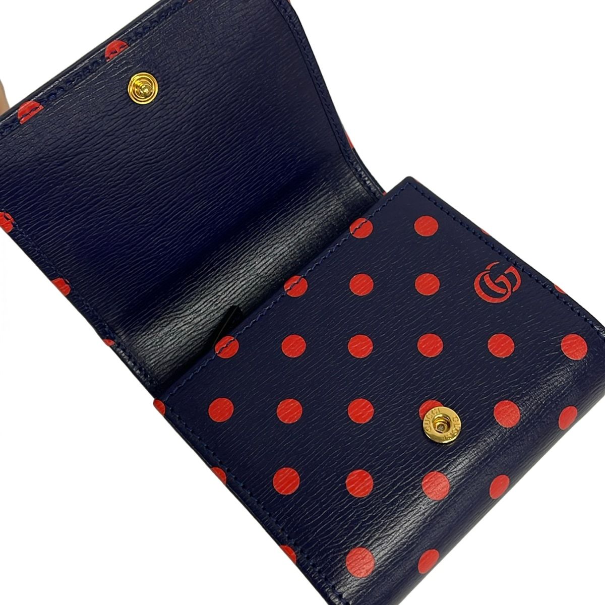 Gucci Bifold Wallet Horsebit Navy Red Dot Pattern Leather — view 3