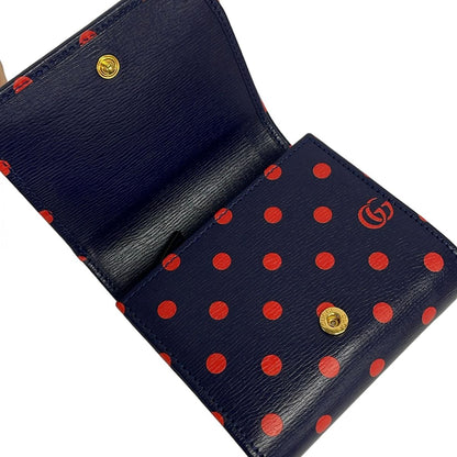 Gucci Bifold Wallet Horsebit Navy Red Dot Pattern Leather — view 3