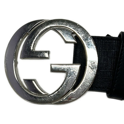 Gucci Belt 85 34 Black Dark Gray Silver Interlocking GG Plus Supreme Leather — view 3