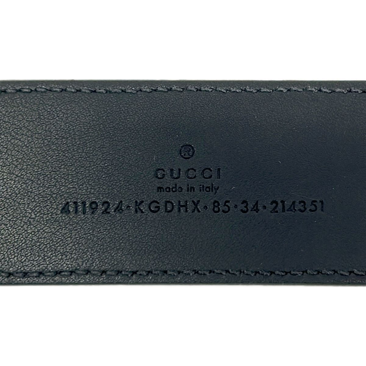 Gucci Belt 85 34 Black Dark Gray Silver Interlocking GG Plus Supreme Leather — view 4