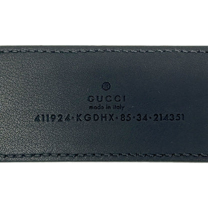 Gucci Belt 85 34 Black Dark Gray Silver Interlocking GG Plus Supreme Leather — view 4