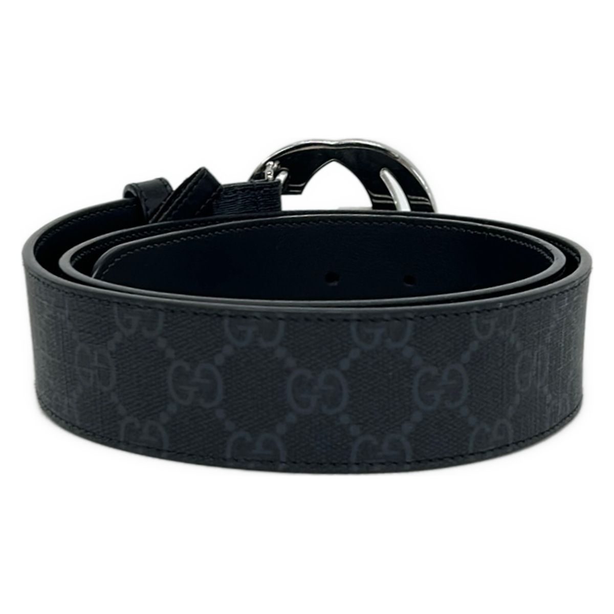 Gucci Belt 85 34 Black Dark Gray Silver Interlocking GG Plus Supreme Leather — view 2