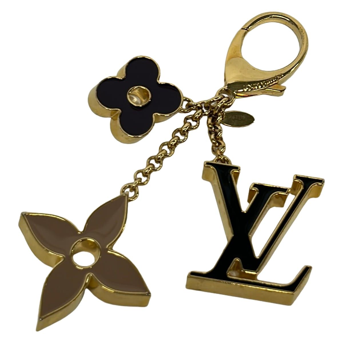 Louis Vuitton Key Holder Bag Charm Fleur Deux Monogram Gold Black