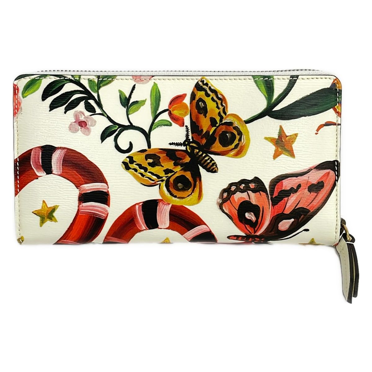 Gucci Wallet Ivory Dark Green Multi Snake Butterfly Zip Around Leather — view 2