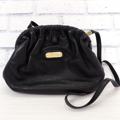 Celine Kiss Lock Shoulder Vintage Bag Tote Leather Black Gold
