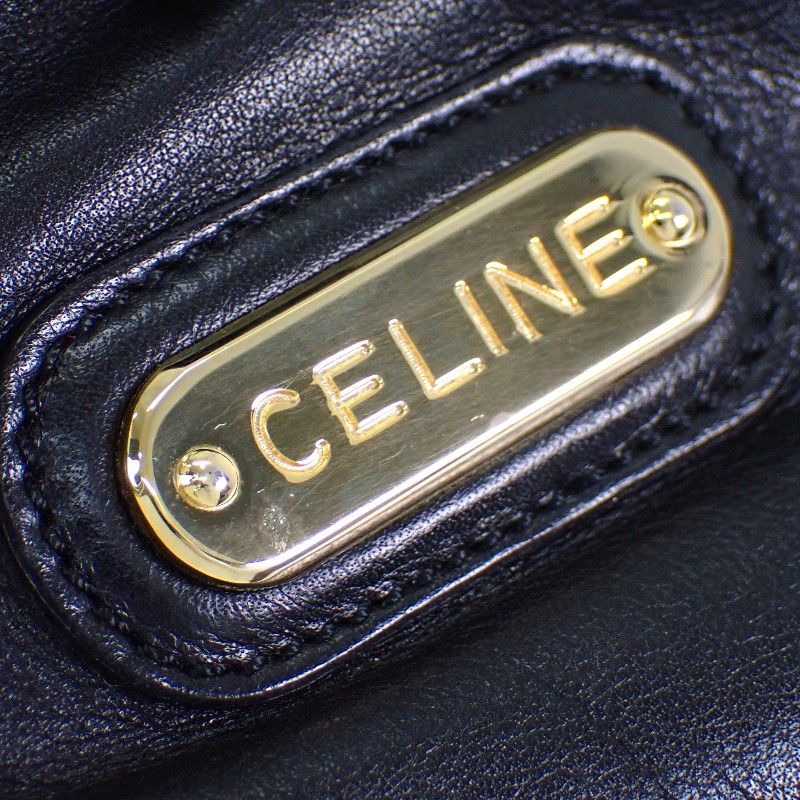 Celine Kiss Lock Shoulder Vintage Bag Tote Leather Black Gold — view 9