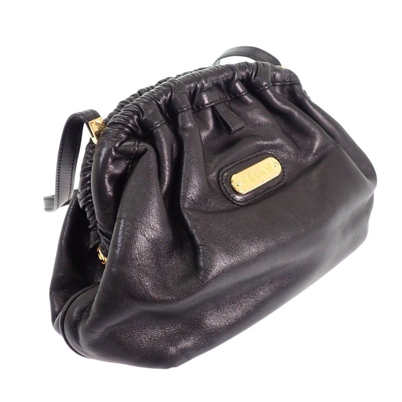 Celine Kiss Lock Shoulder Vintage Bag Tote Leather Black Gold — view 4