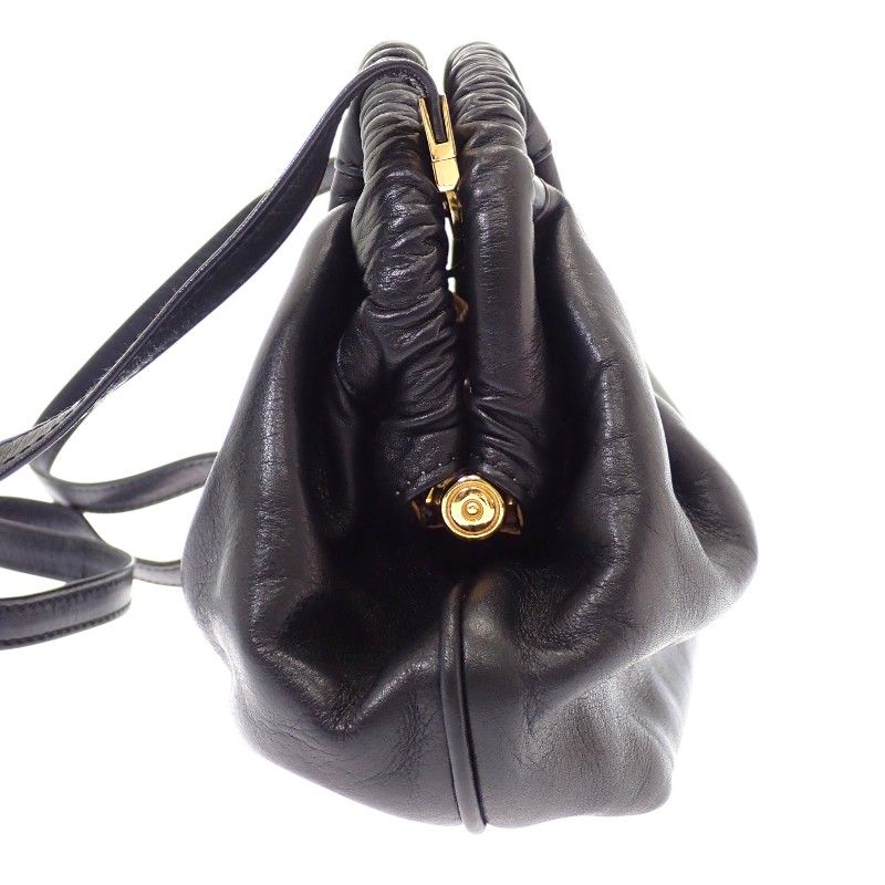 Celine Kiss Lock Shoulder Vintage Bag Tote Leather Black Gold — view 6