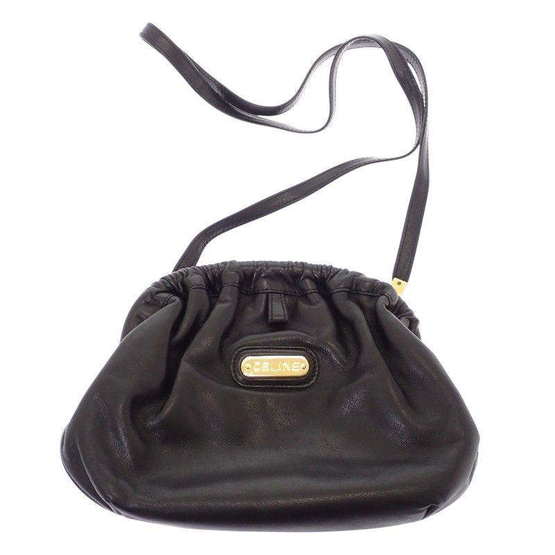 Celine Kiss Lock Shoulder Vintage Bag Tote Leather Black Gold — view 2
