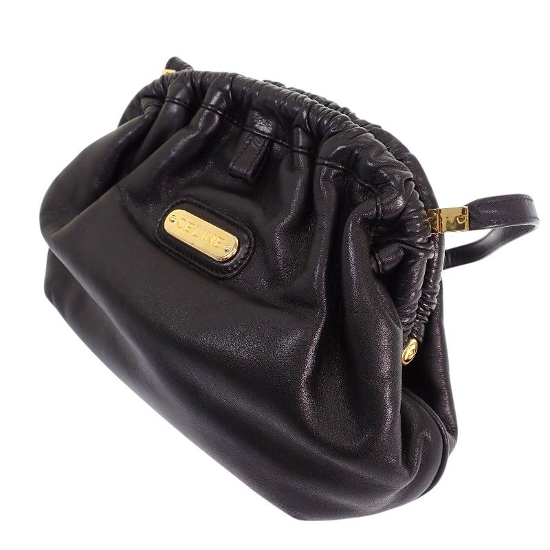 Celine Kiss Lock Shoulder Vintage Bag Tote Leather Black Gold — view 5